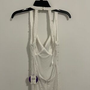 Elegant White Beaded Halter Dress